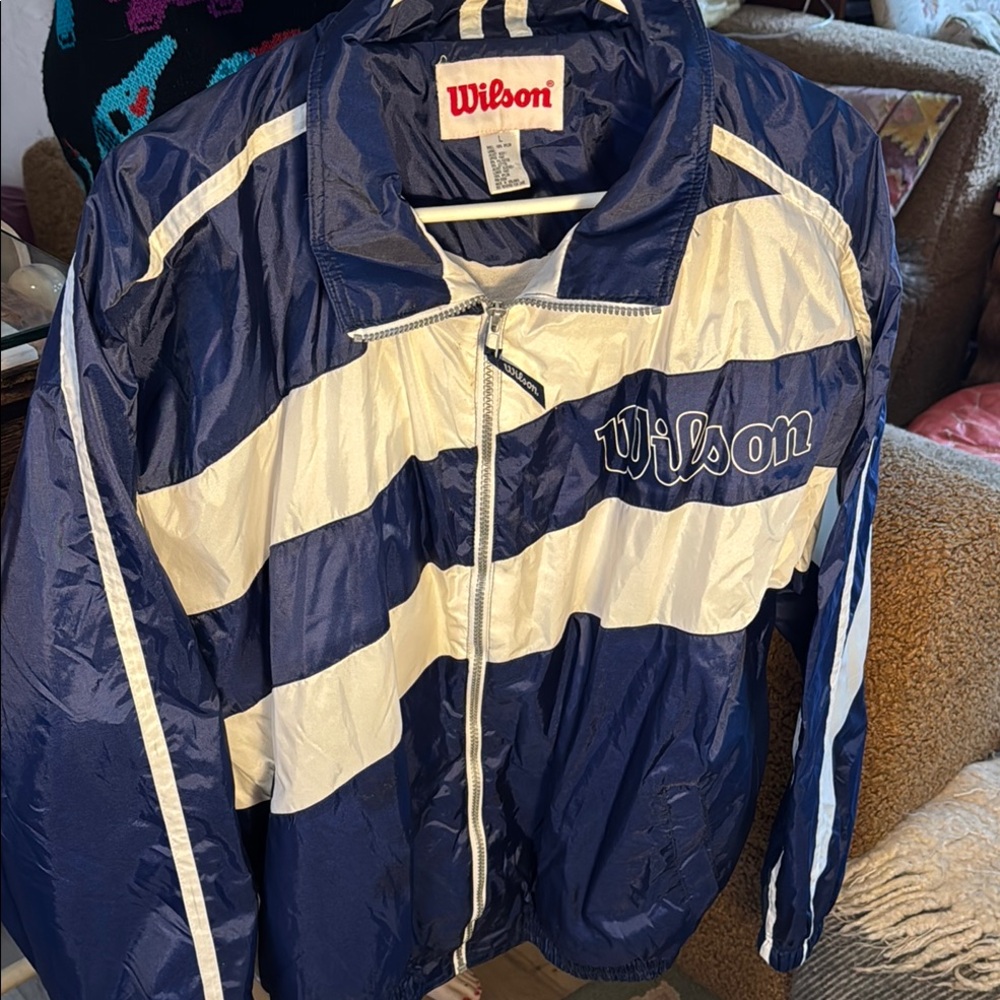 Vintage 80s Wilson Blue and White Windbreaker Jacket